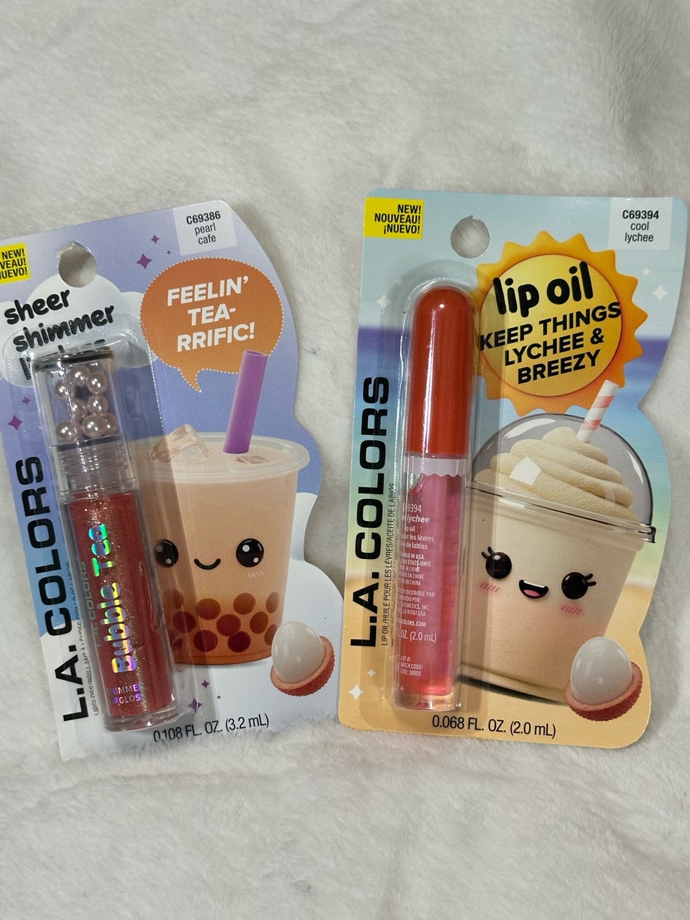 L.A. Colors Lip Oil & Shimmer Lip Gloss Duo Pearl Cafe Cool Lychee
